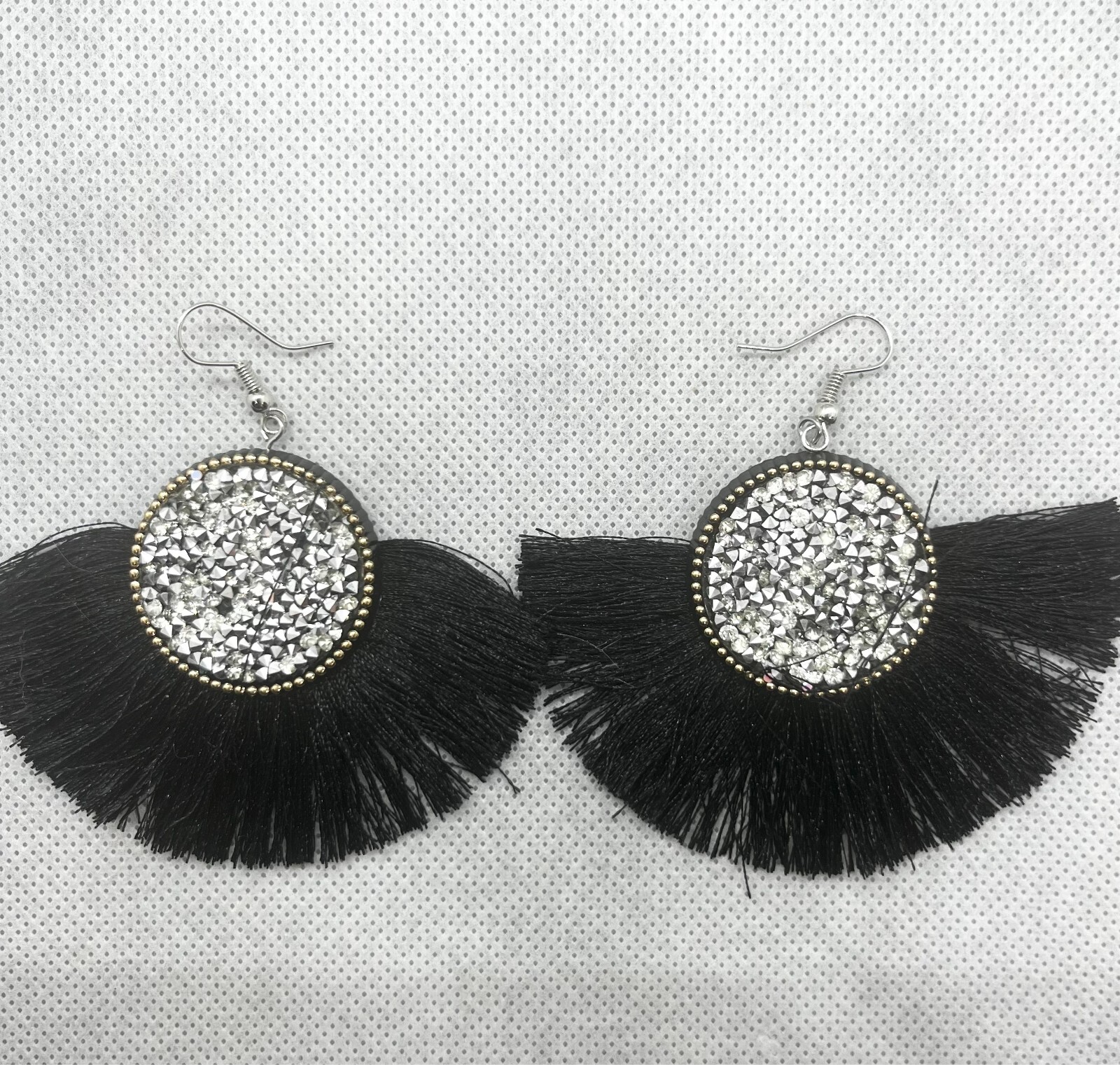 Boho Lightweight Tread Tassel Fan Shape Earrings Burgundy Olive Green Blue Brown