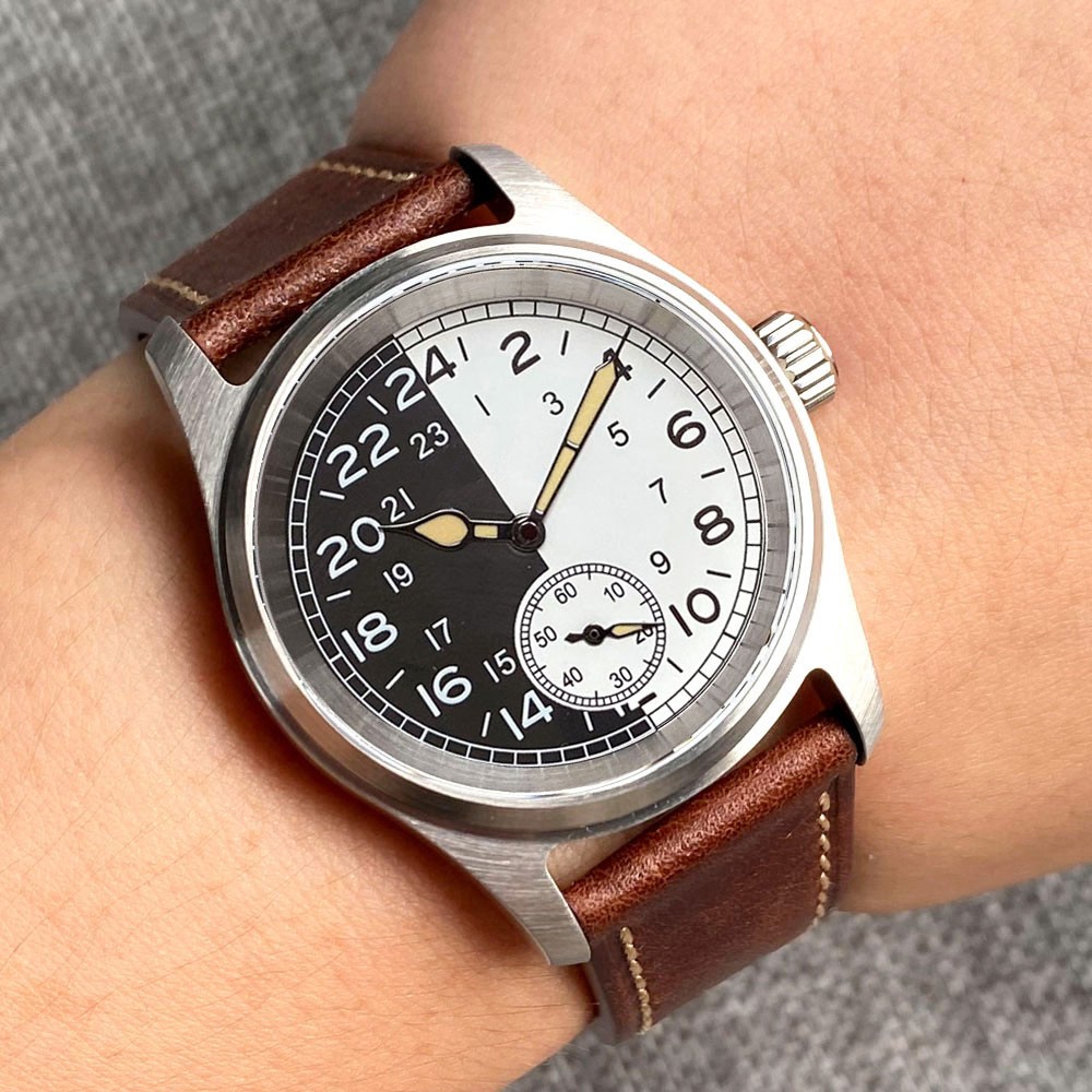 Tandorio Pilot Bronze 36mm Diving ST1701 Mechanical Retro Watch Black White Dial