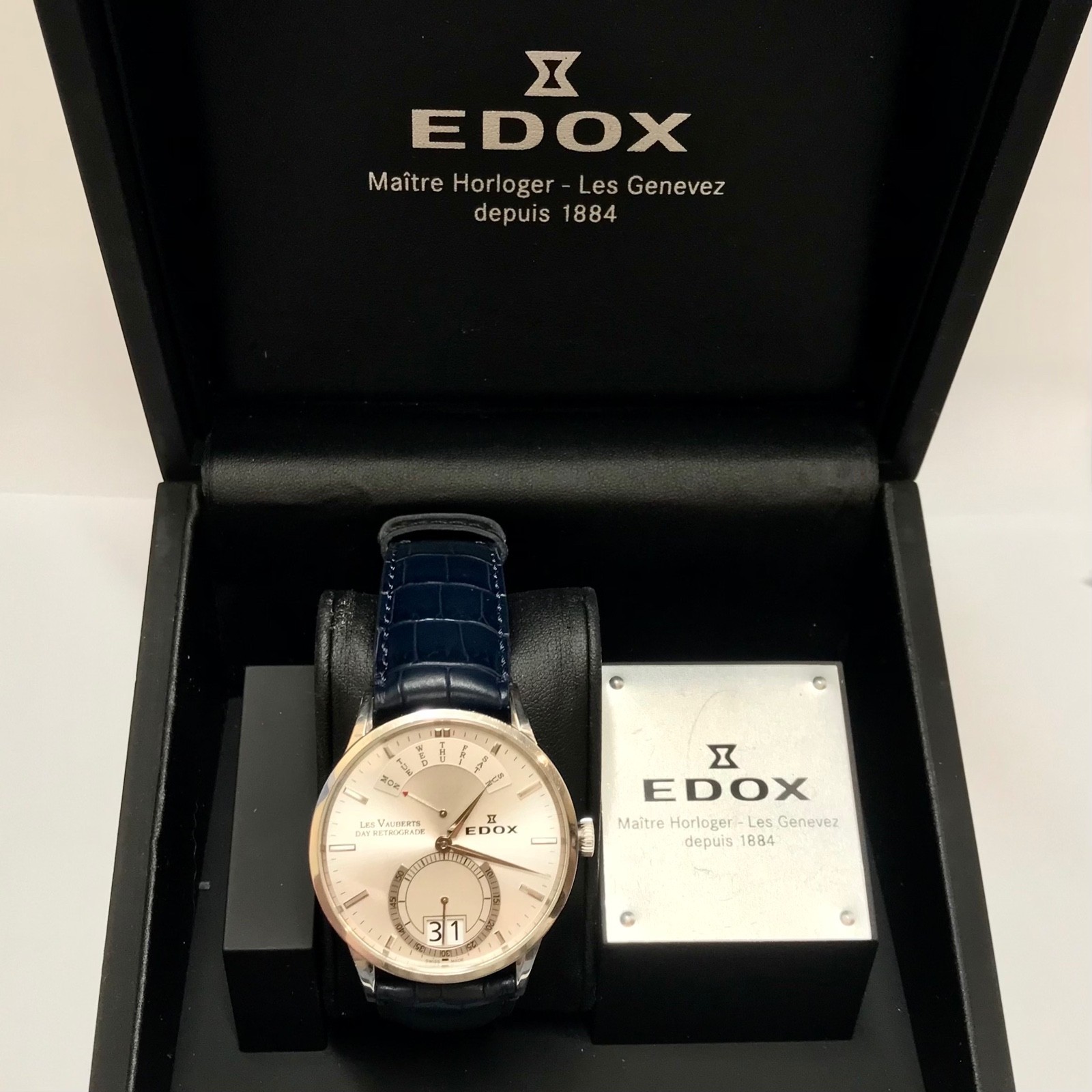 Edox Les Vauberts Day Retrograde set box ref. 34001 WR50 Watch