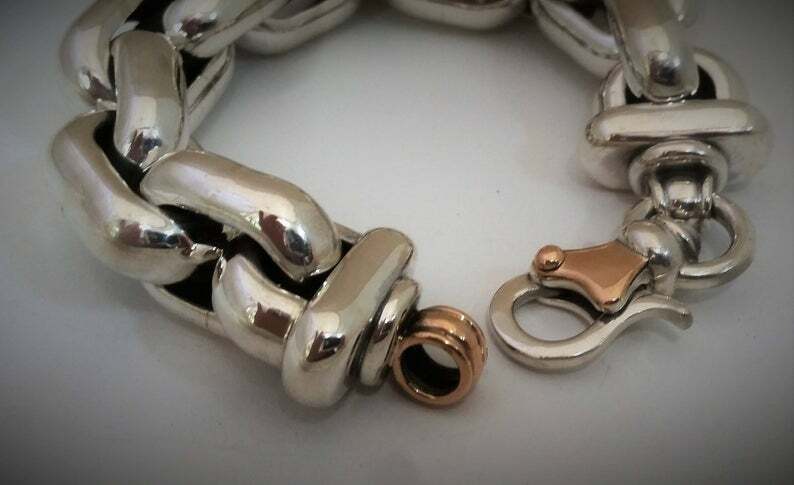 Gorgeous 935 Argentium Silver Charm Chain Men’s Bracelet In 935 Argentium Silver