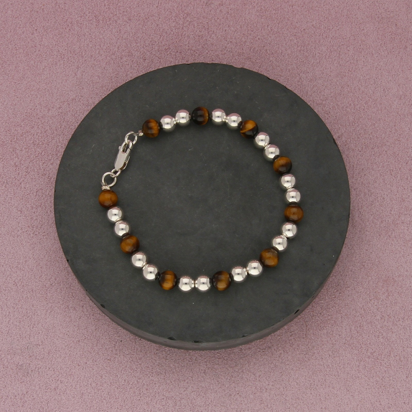 sterling silver tigers eye bead bracelet size 6.75in