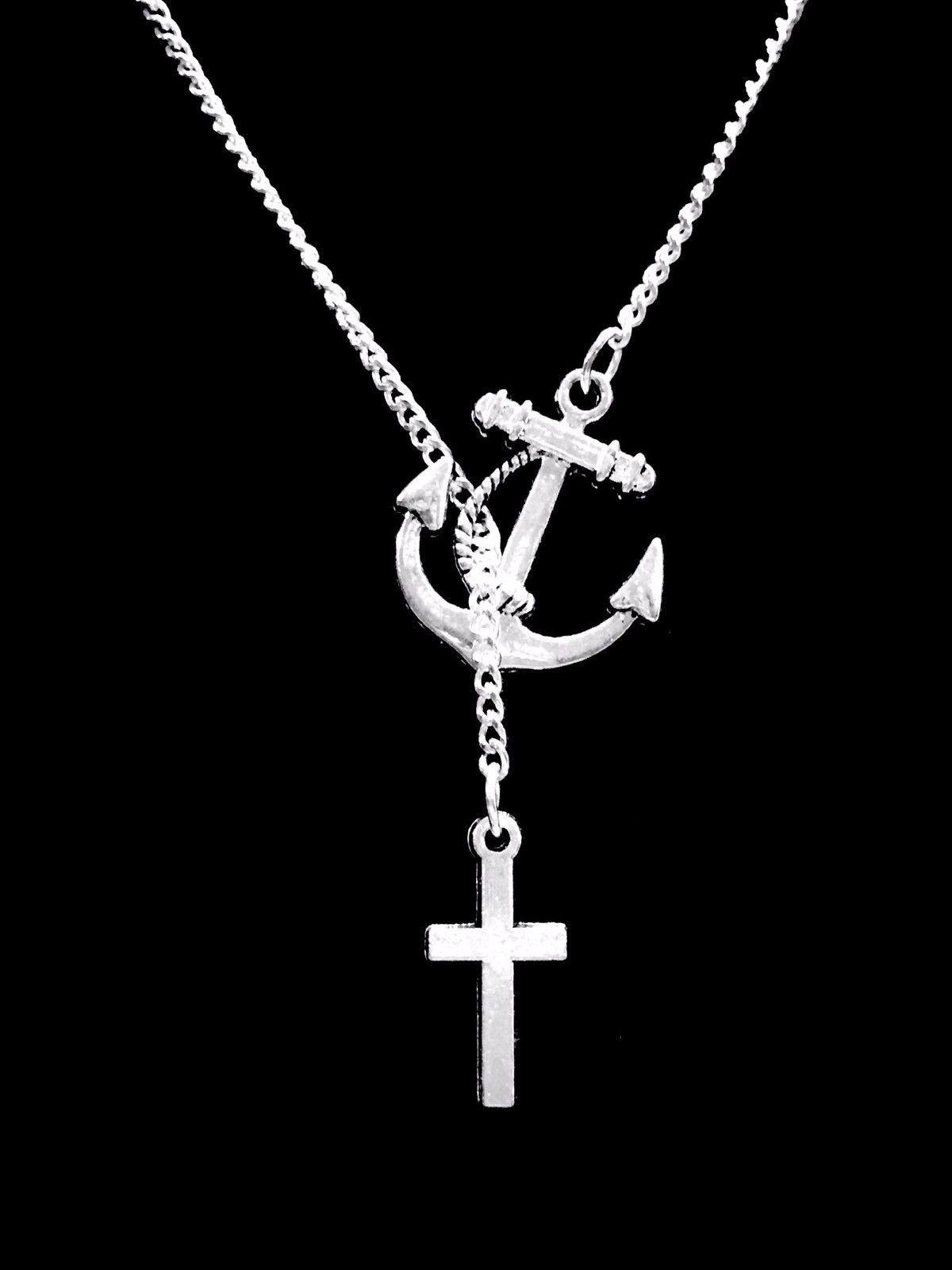 Christian Necklace Anchor Cross Faith Religious Church Lariat Gift Jewelry