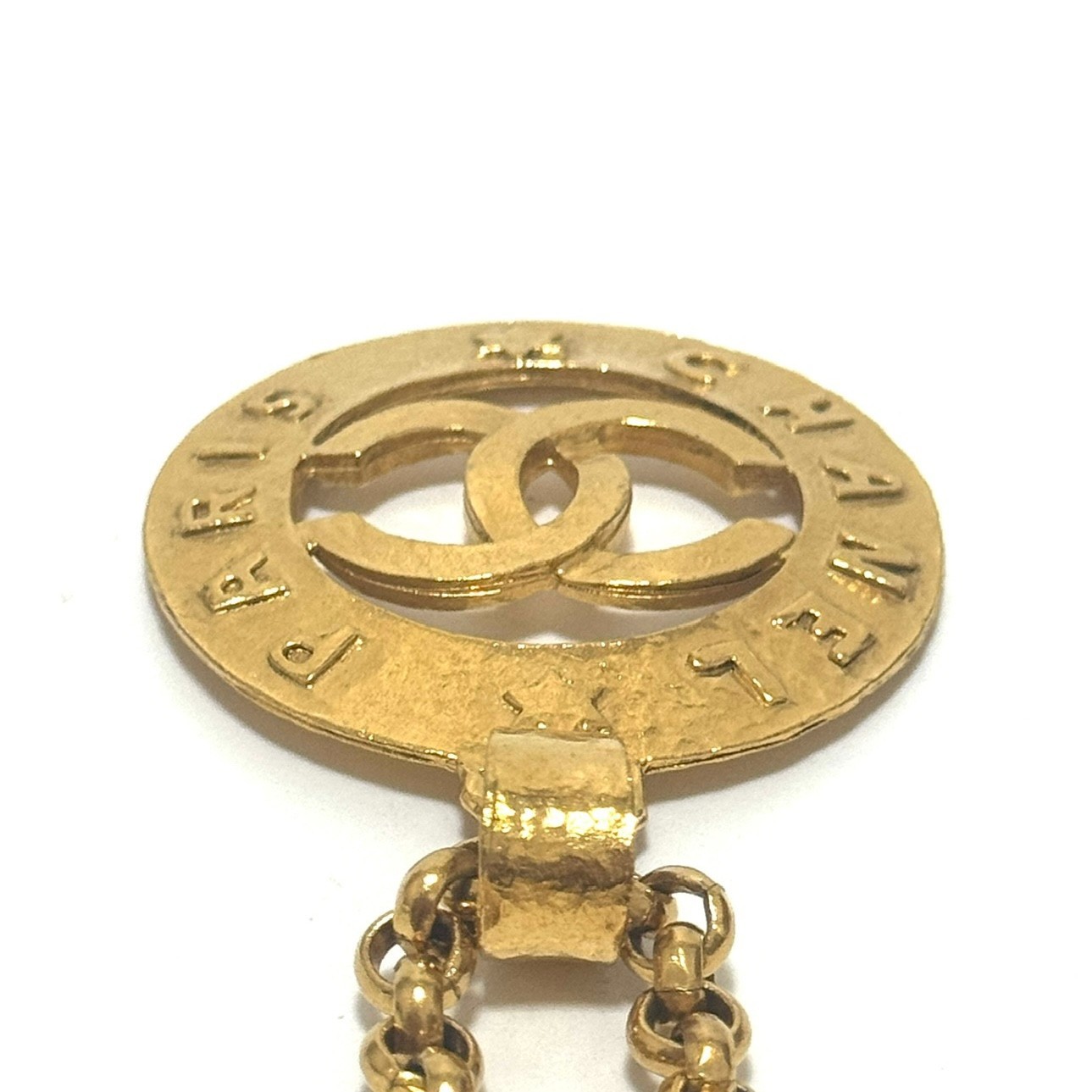 CHANEL 3027 COCO Mark CC Logo Round Necklace Gold Vintage Authentic JAPAN