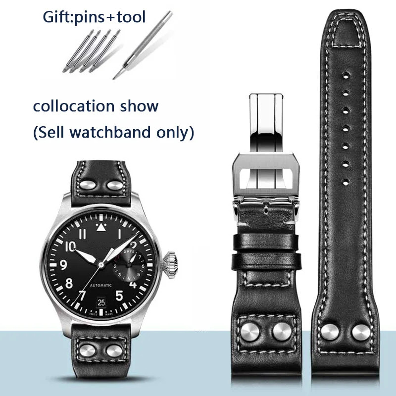 Genuine Leather Willow Nail Strap IWC Big Pilot Mark 18 Portuguese 20-22mm