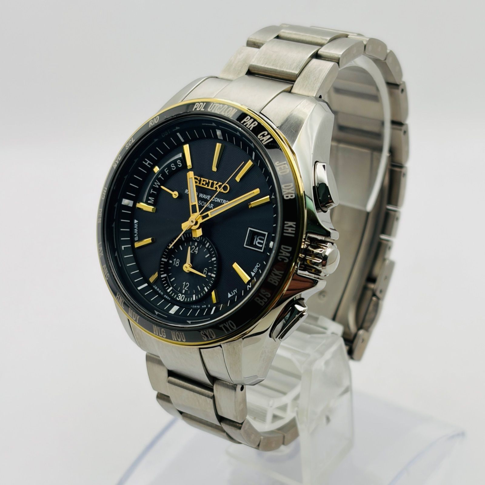 (T815) Excellent Condition Normal Operation SEIKO Radio Solar BRIGHTZ World Time