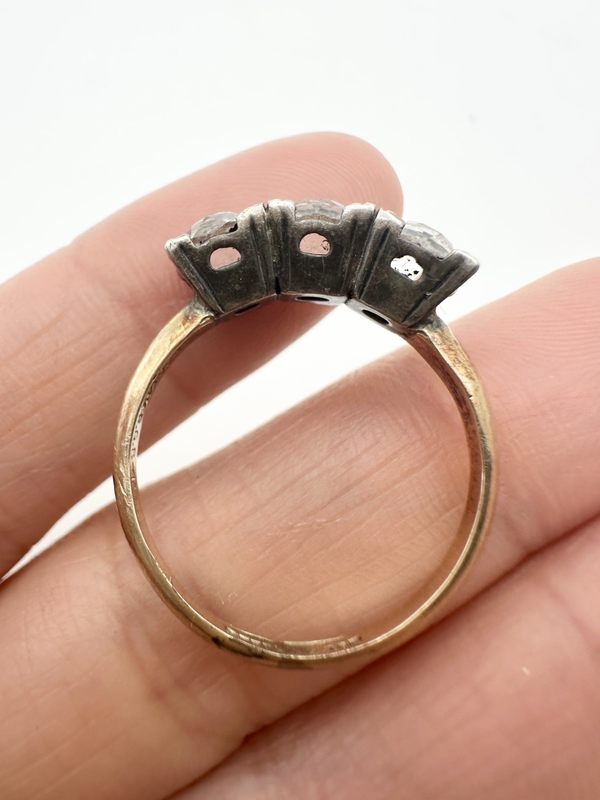 Vintage 14k Gold Plated Sterling Top Rhinestone Ring Size 7.85