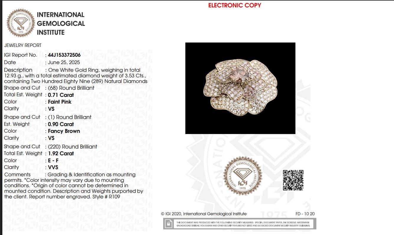 0.90 ct Natural Brown Diamond Floral Bloom Band Ring 18k Solid Gold Pave Floral
