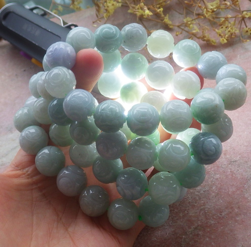1 piece Green A JADE Jadeite Beads Bangle Coin Bracelet 7.5 inches 14 mm 734414
