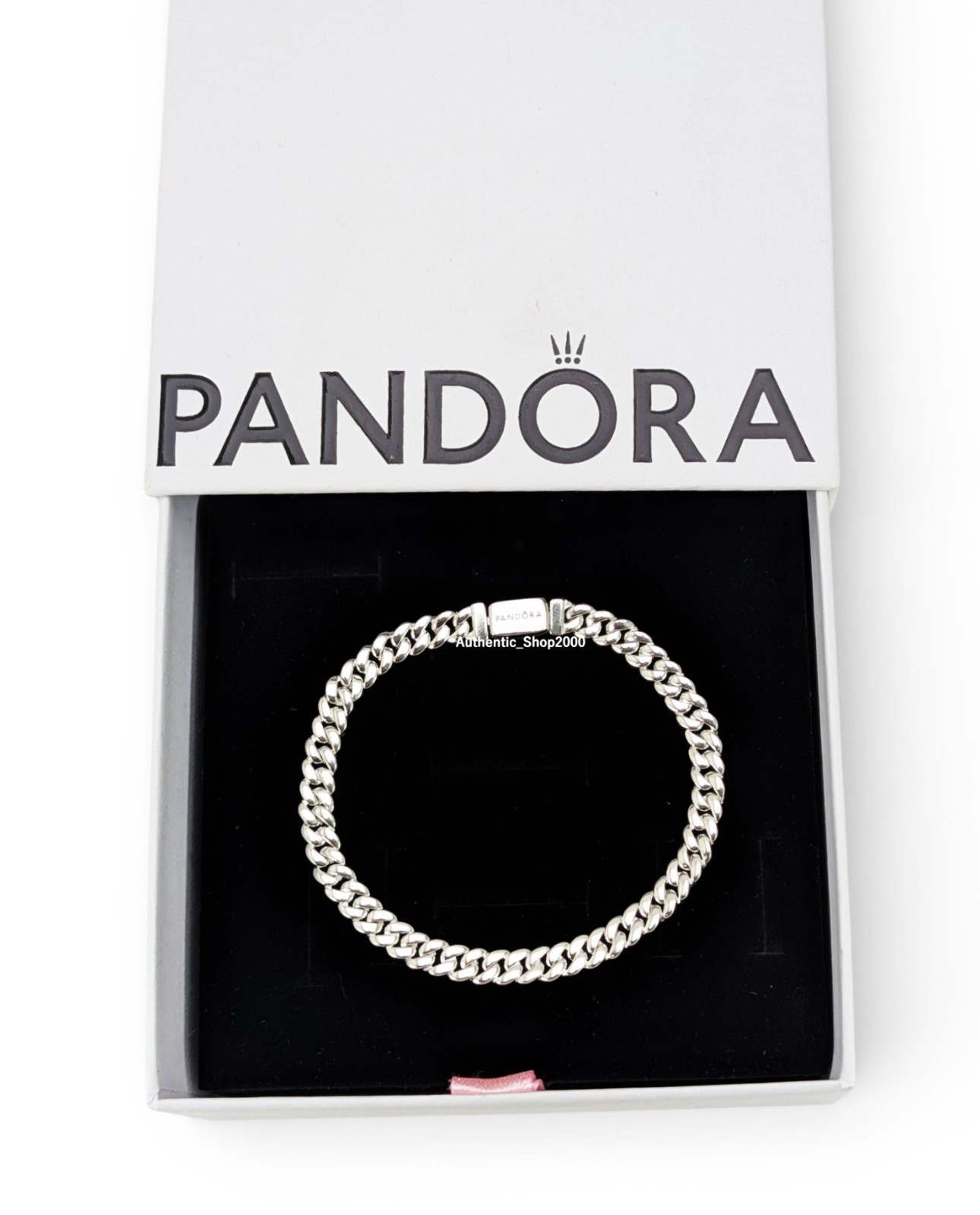 NEW 100% Authentic PANDORA 925 Silver Cuban Chain Bracelet Flat Clasp 594367C00