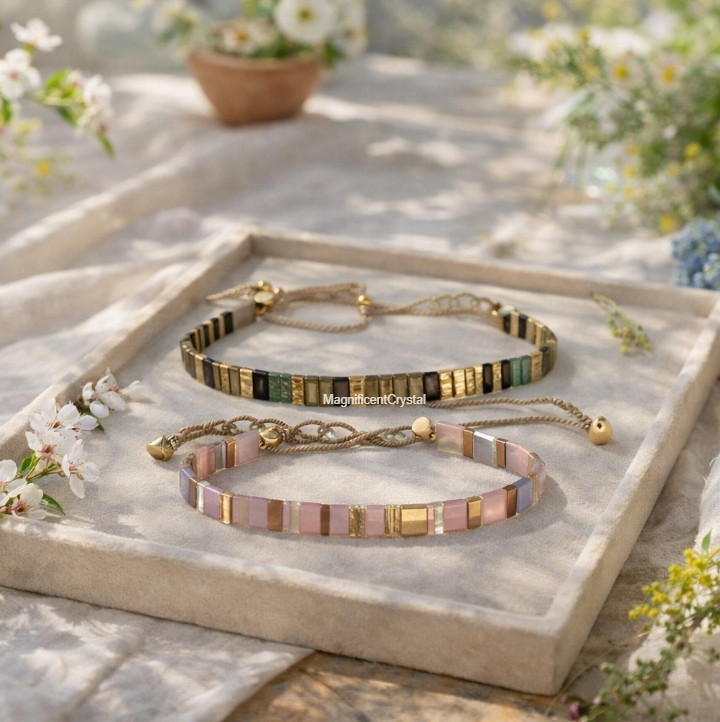 2PCS Vintage Miyuki Tila 14K Gold Plated Bracelet Handmade Minimalist Women Gift