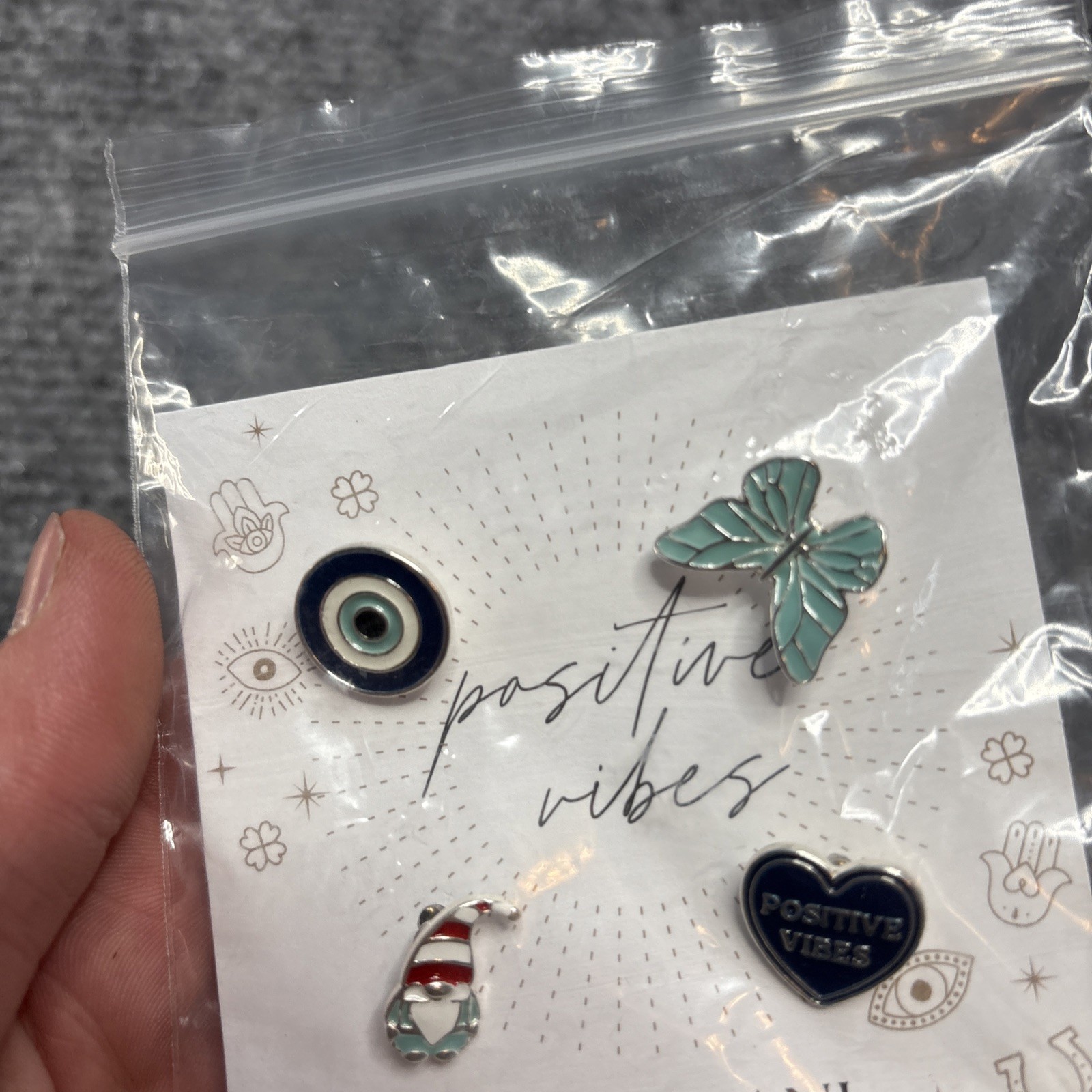 Alex and Ani Positive Vibes Pin Set of 4 Heat Butterfly Eye Gnome New