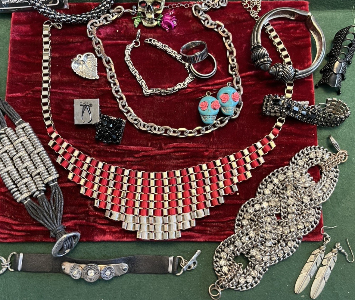 Mixed JEWELRY Lot Goth Biker Rock To Modern FASHION Metal Rhinestone 20 pc