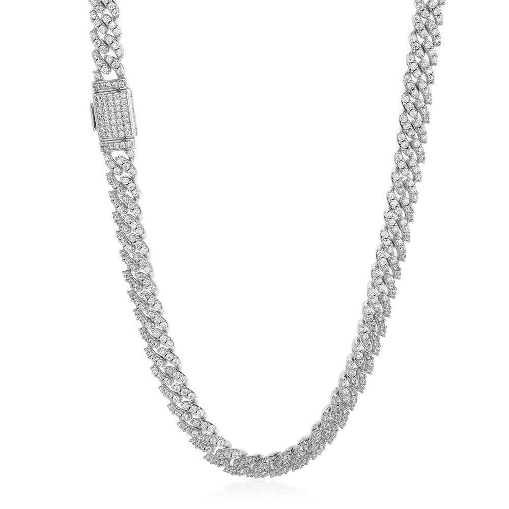 8MM Miami Cuban Link Chain Iced CZ Out Necklace Gold Plated Stainless Steel
