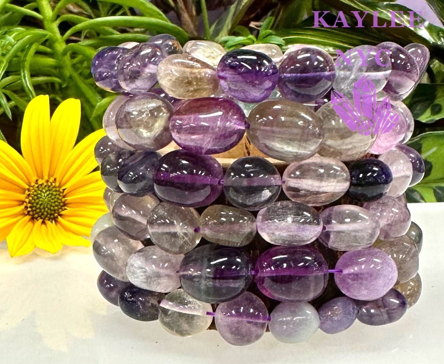 Wholesale 6 Pcs Natural Fluorite Tumble 7.5” Crystal Bracelet