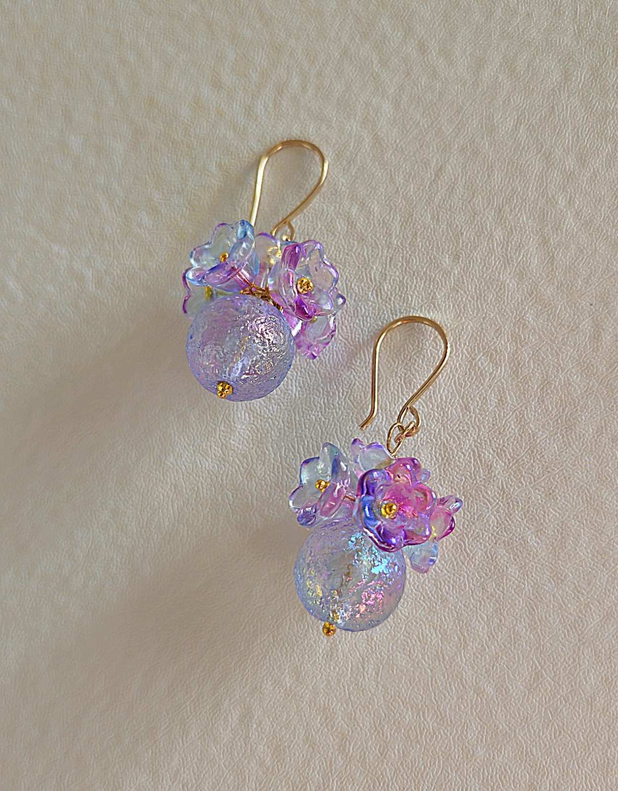 Purple & Blue Iridescent Floral Earrings | 14K | Botanical | Handmade | Spring