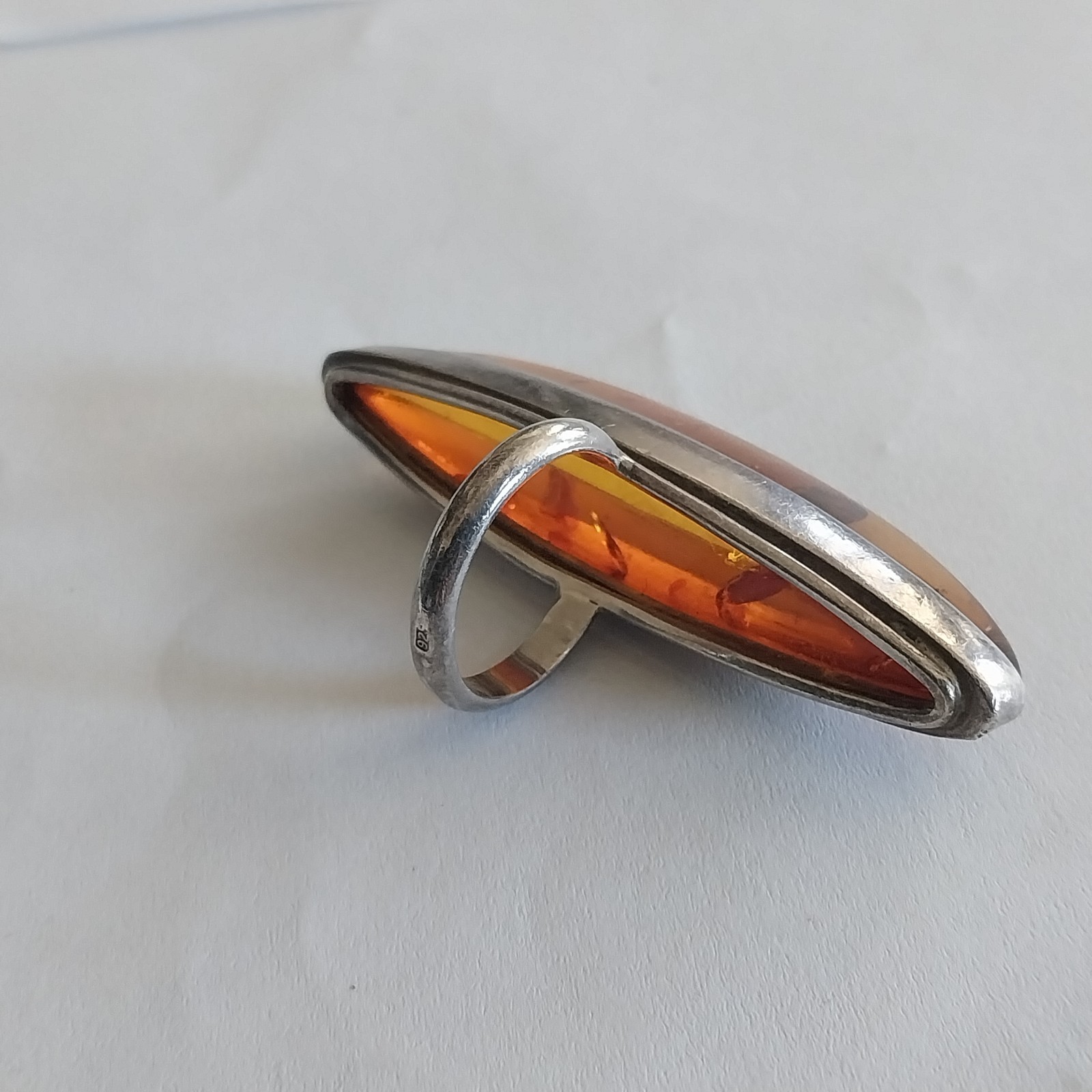 Vtg Huge Boho Sterling Silver 925 Amber Statement Oversized Ring Size 6.5
