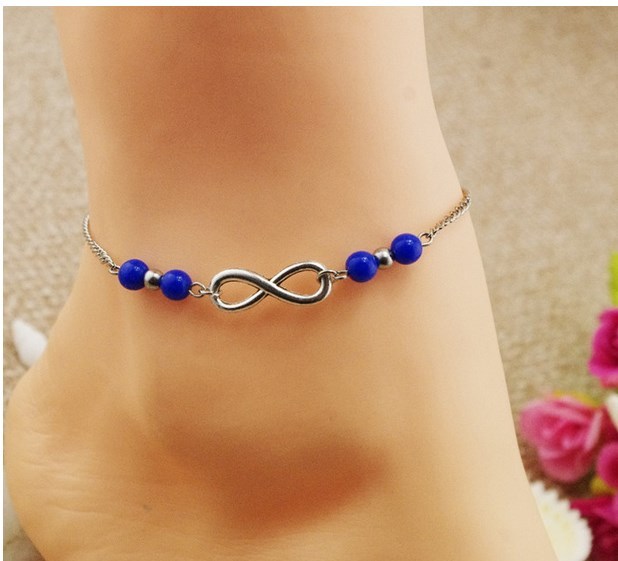 10″ Women Girl Silver Gold Infinity 8 Blue Beads Chain Ankle Bracelet Anklet S10