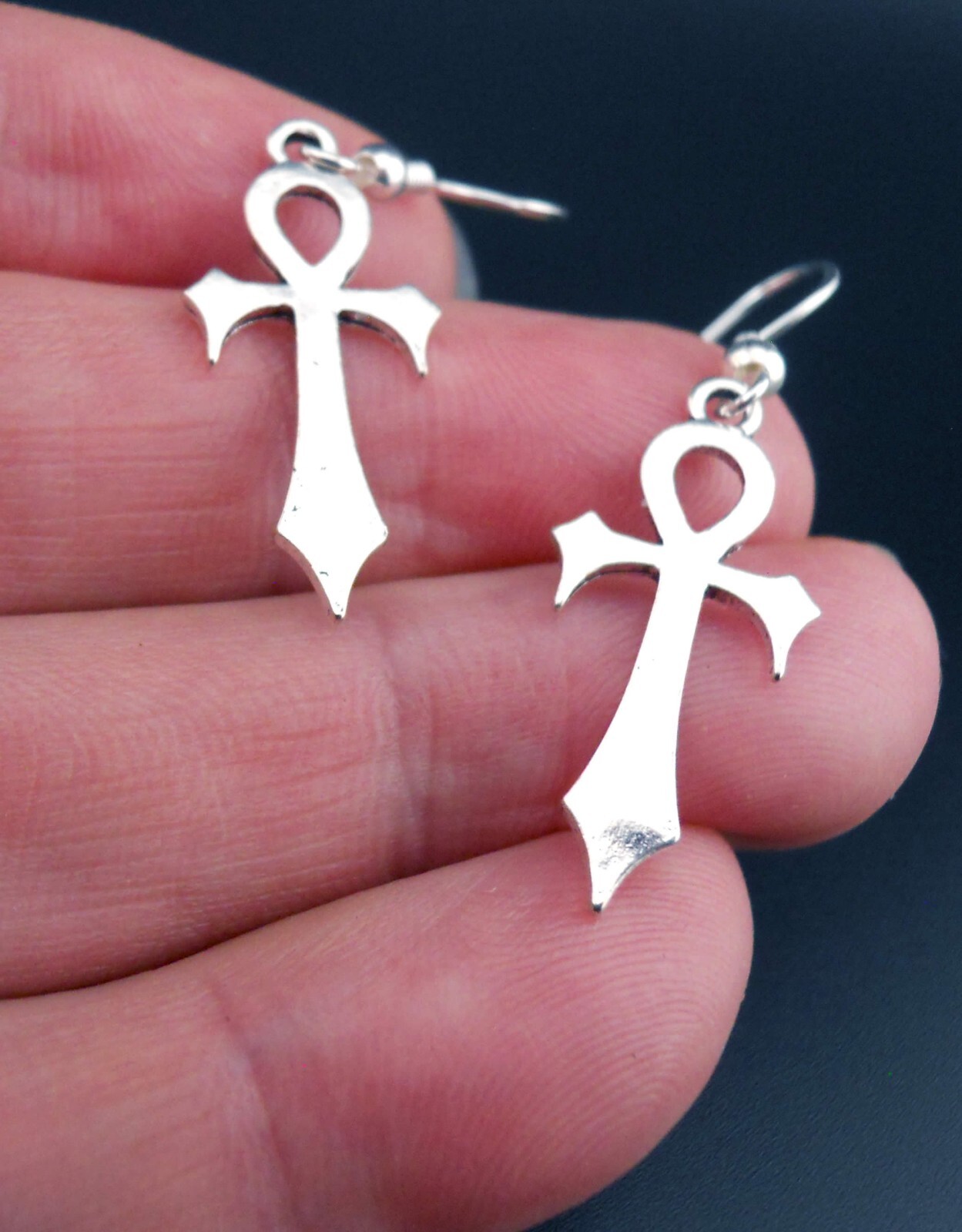 Ankh Earrings Goths Sterling Silver Ear Wires Gothic Egyptian Cross Goth Dagger