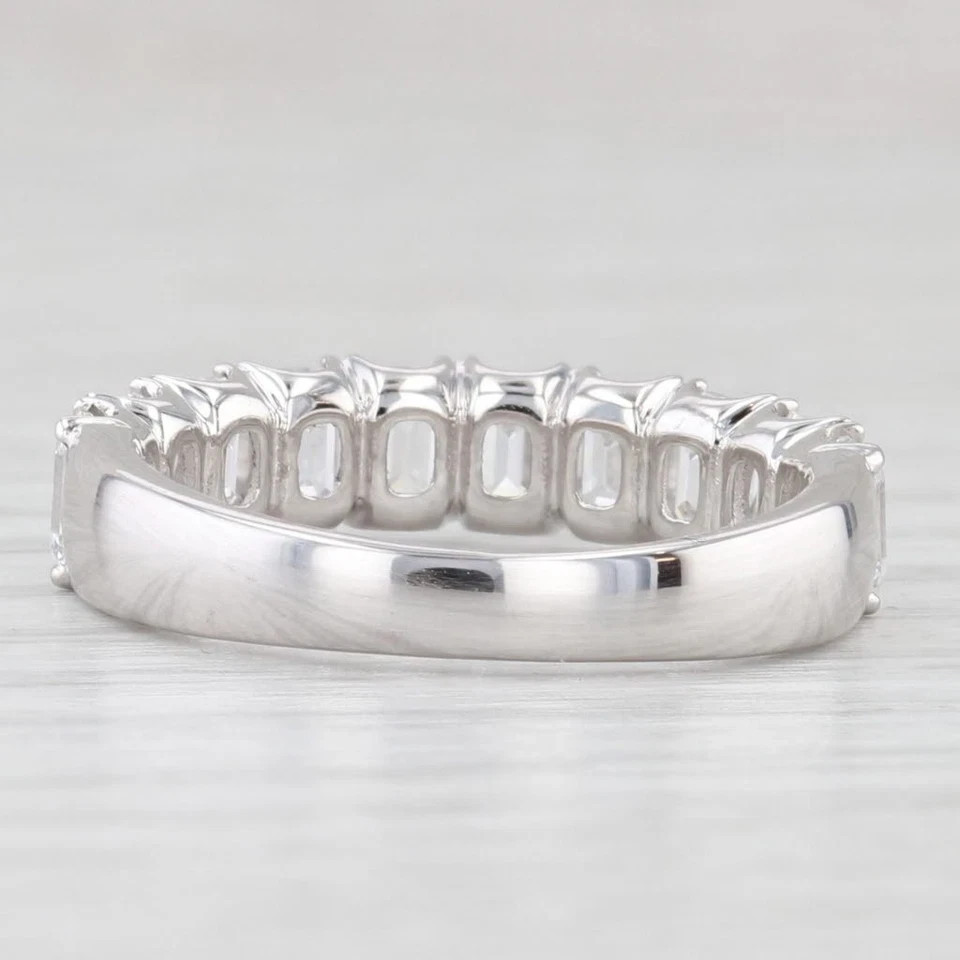 Emerald Cut Lab Grown Diamond Half Eternity Band Ring 14k White Gold Jwellery