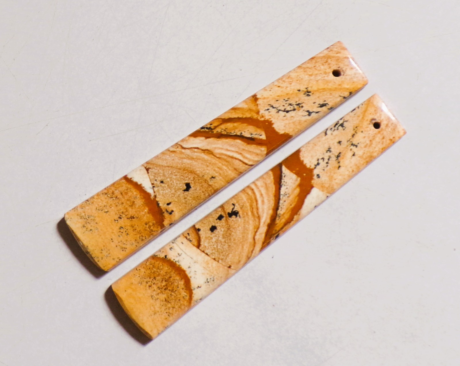 46.90 Cts Natural Picture Jasper Drilled Cabochon Match Pair Gemstone 56X12MM 44