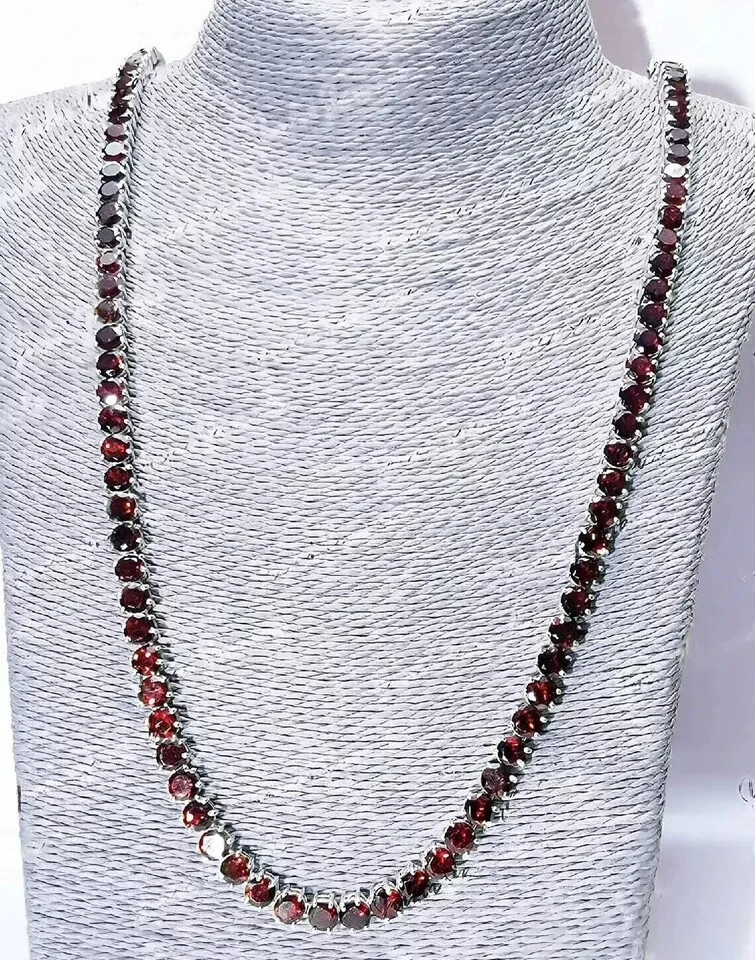 24Ct Rd 4mm Lab Created Garnet Tennis Necklace14K Yellow Gold Plated Womens 18″