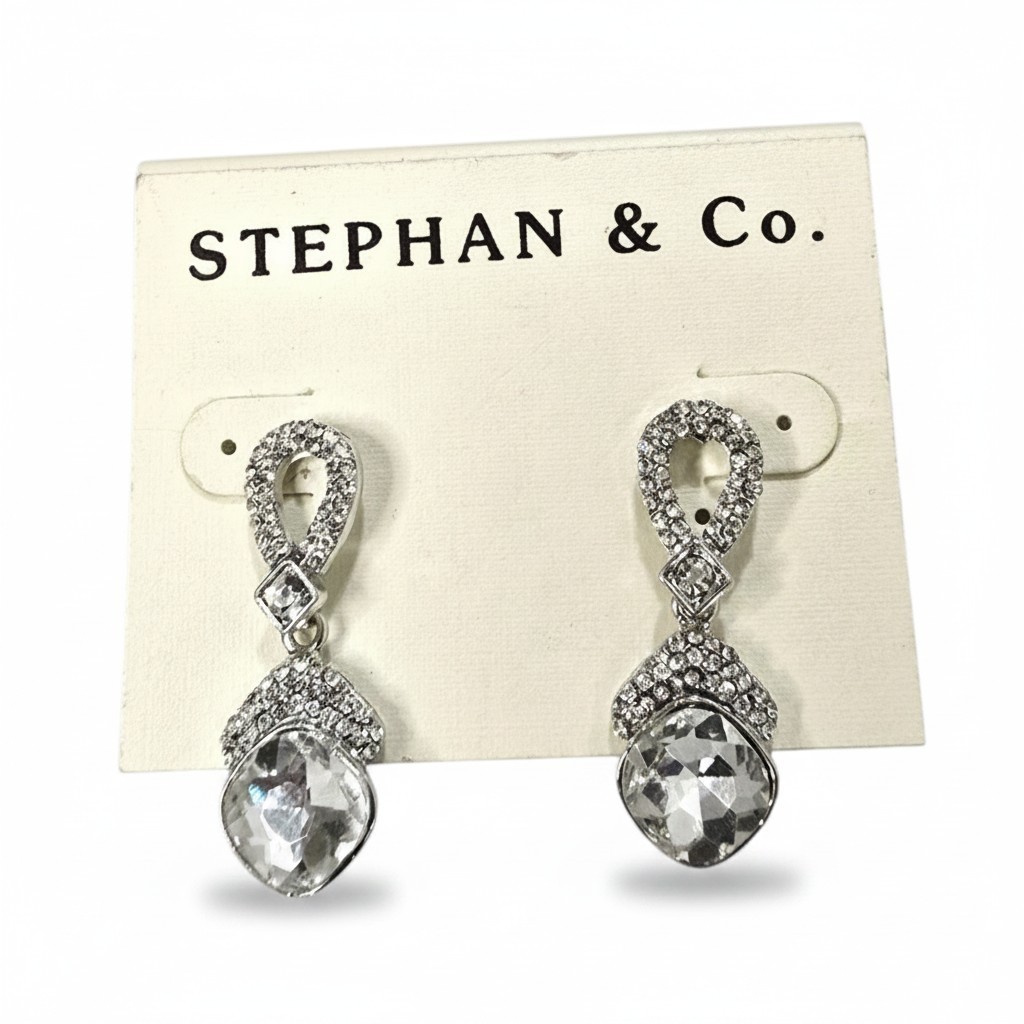 Stephan & Co Women’s Silver Plated Austrian Crystal Dangle Earrings NWT