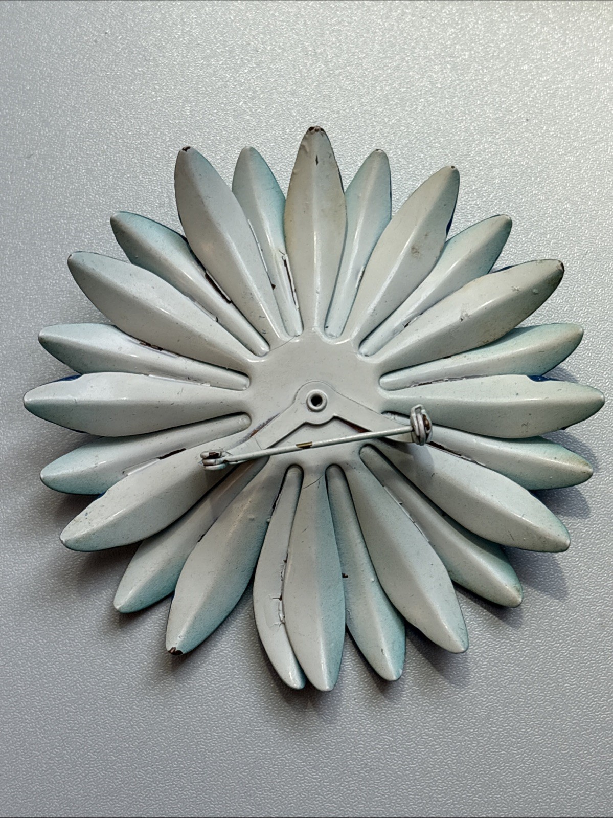 1960’s Metal And Enamel Turquoise Flower Brooch