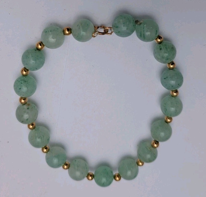 Bracelet Aventurine & 14kt Gold Bead 15 Gold Beads Lock 7 Inch 8mm BEADS