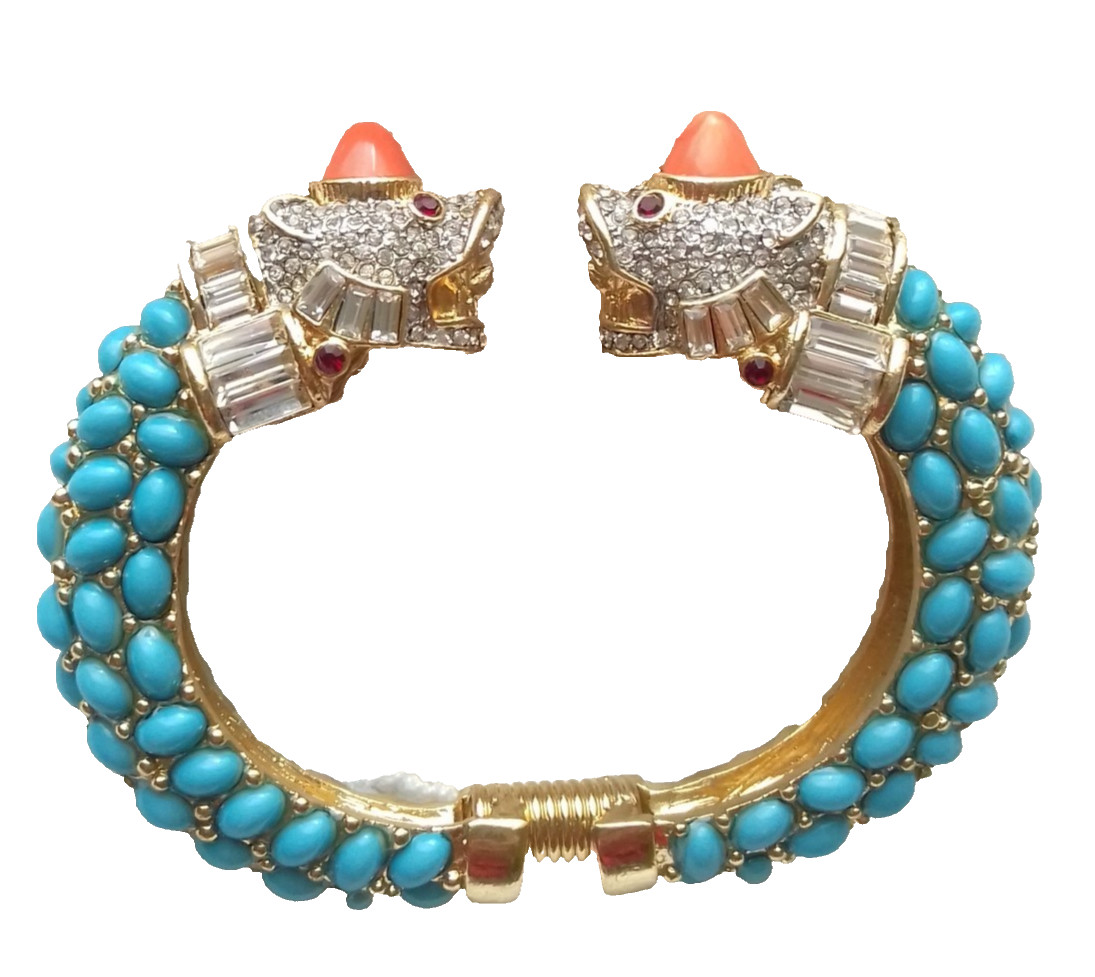 KENNETH LANE KJL KOI FISH GP CUFF/BRACELET TURQUOISE/CORAL CABS RED/ICE CRYSTALS