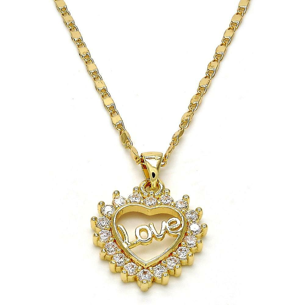 14K GOLD PLATED LOVE HEART PENDANT W/ WHITE CUBIC ZIRCONIA AND 19″ CHAIN M339