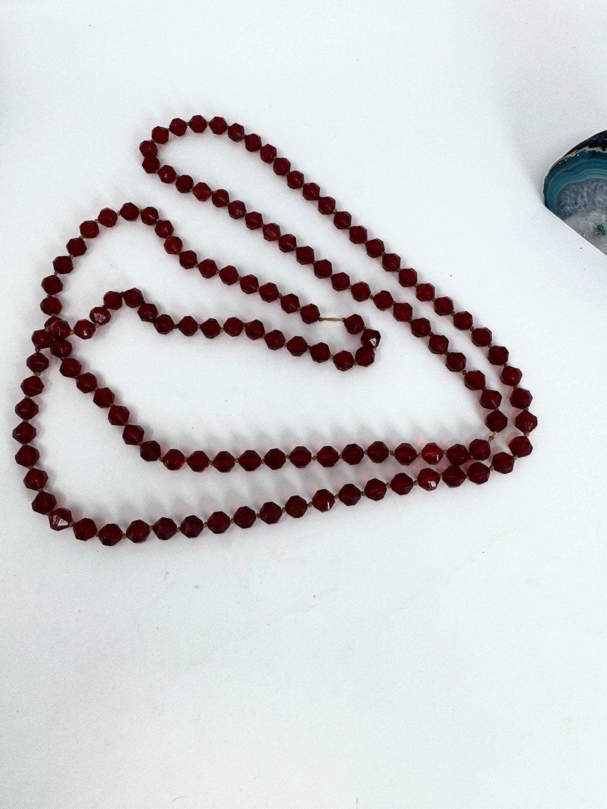 Red Glass Beaded Strand Necklace Ball/Bead Chain More Than 36 in Long