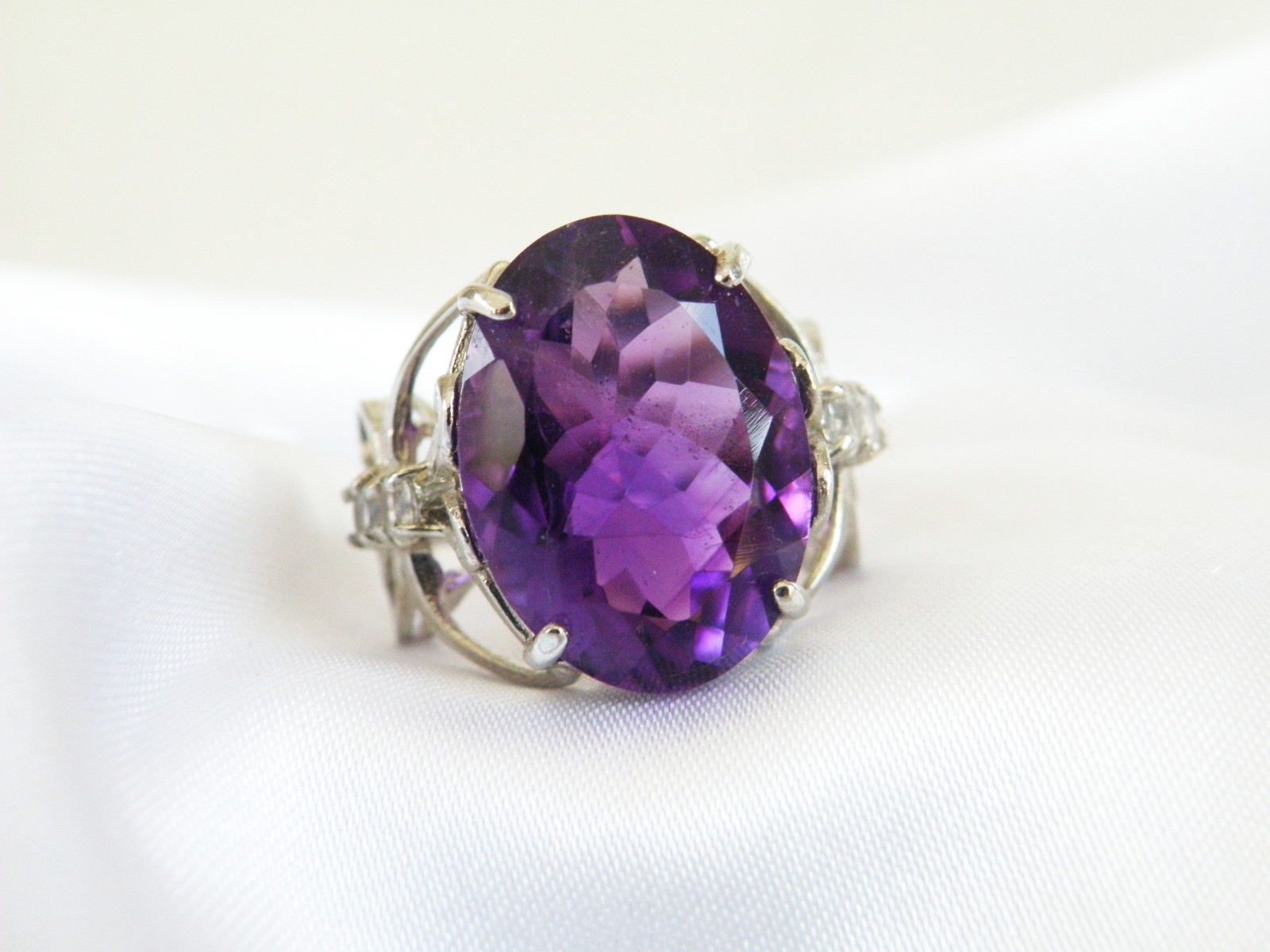 Large Sterling Silver 925 11 CT Natural Heated African Amethyst Statement Ring 6