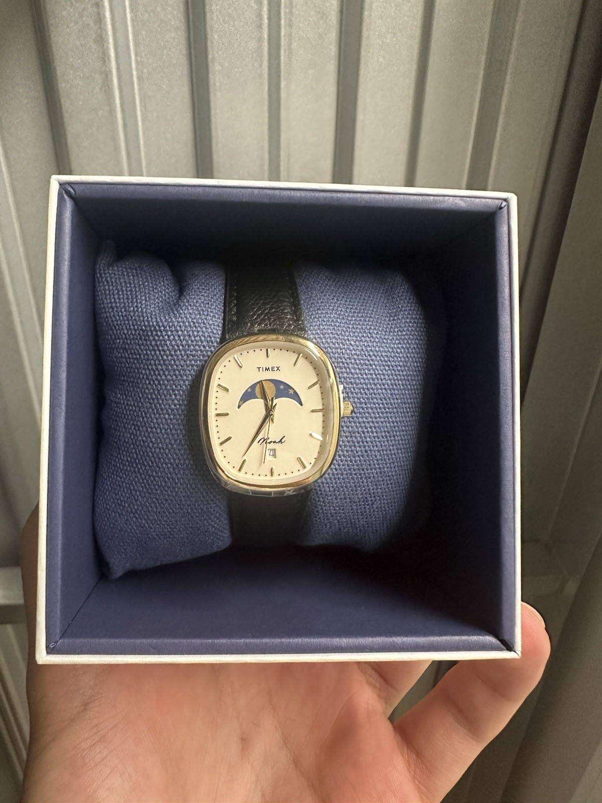 *Brand New* NOAH x TIMEX Oval Moon Phase Gold-Plated bezel Black Leather strap