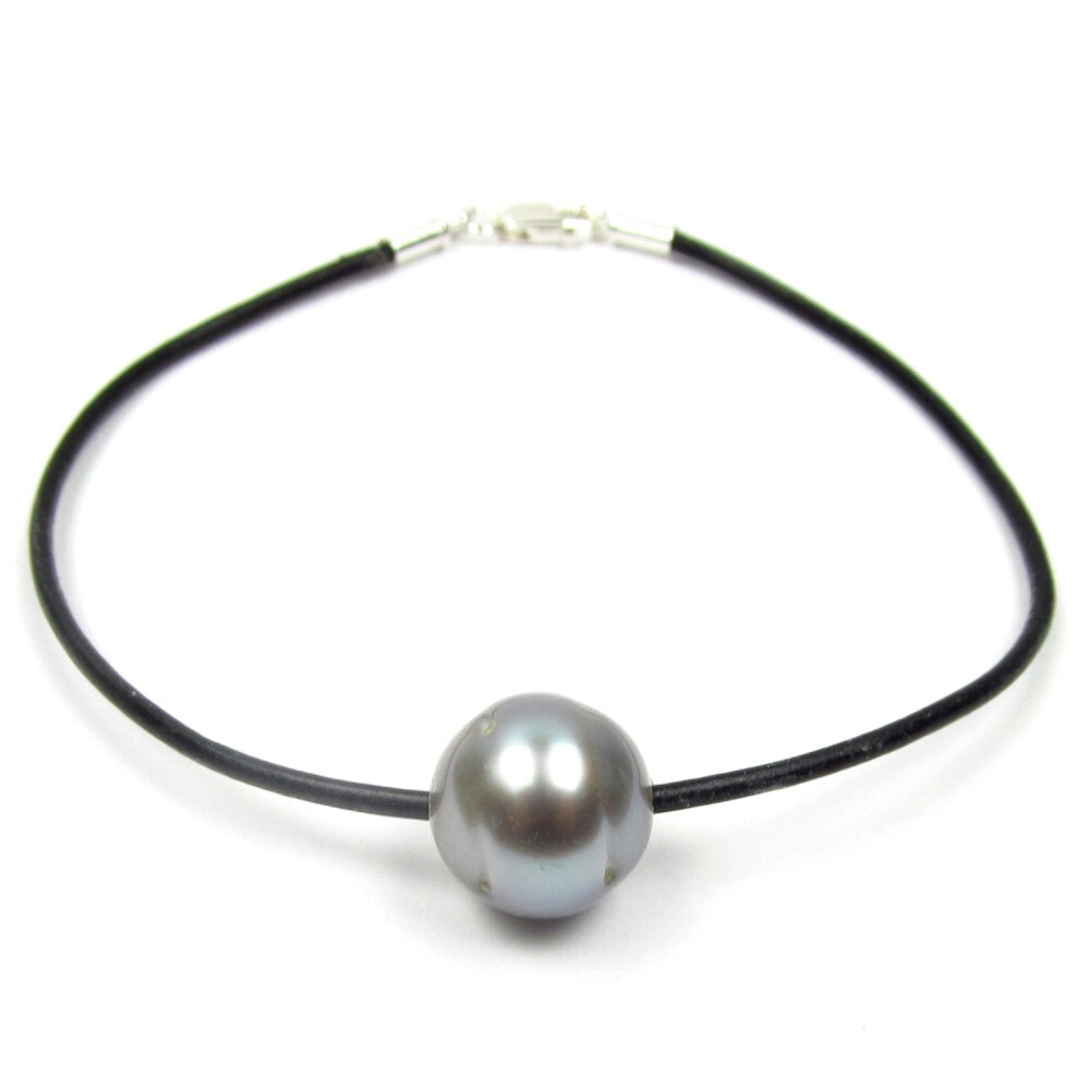 7.5″ Tahitian Silver Gray Pearl Genuine Leather Cord Bracelet Variable Sizes