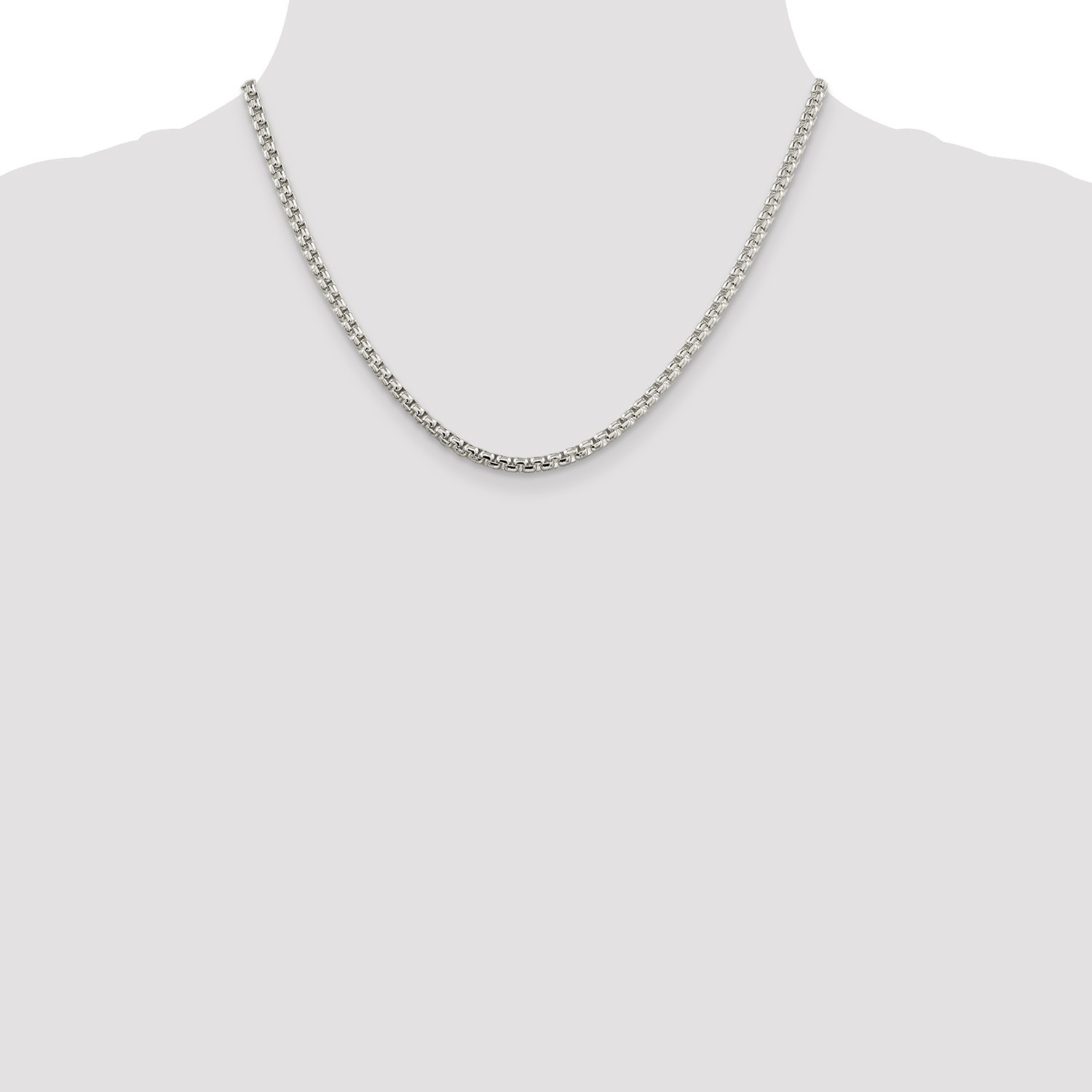 Sterling Silver Solid Plain 3.6mm Round Box Chain w/ Lobster Clasp 18″ – 36″