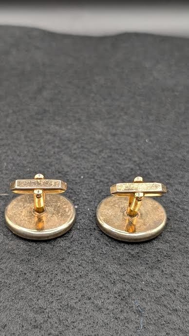 Vintage Germany Burgundy Enamel & Gold Tone Cufflinks Retro