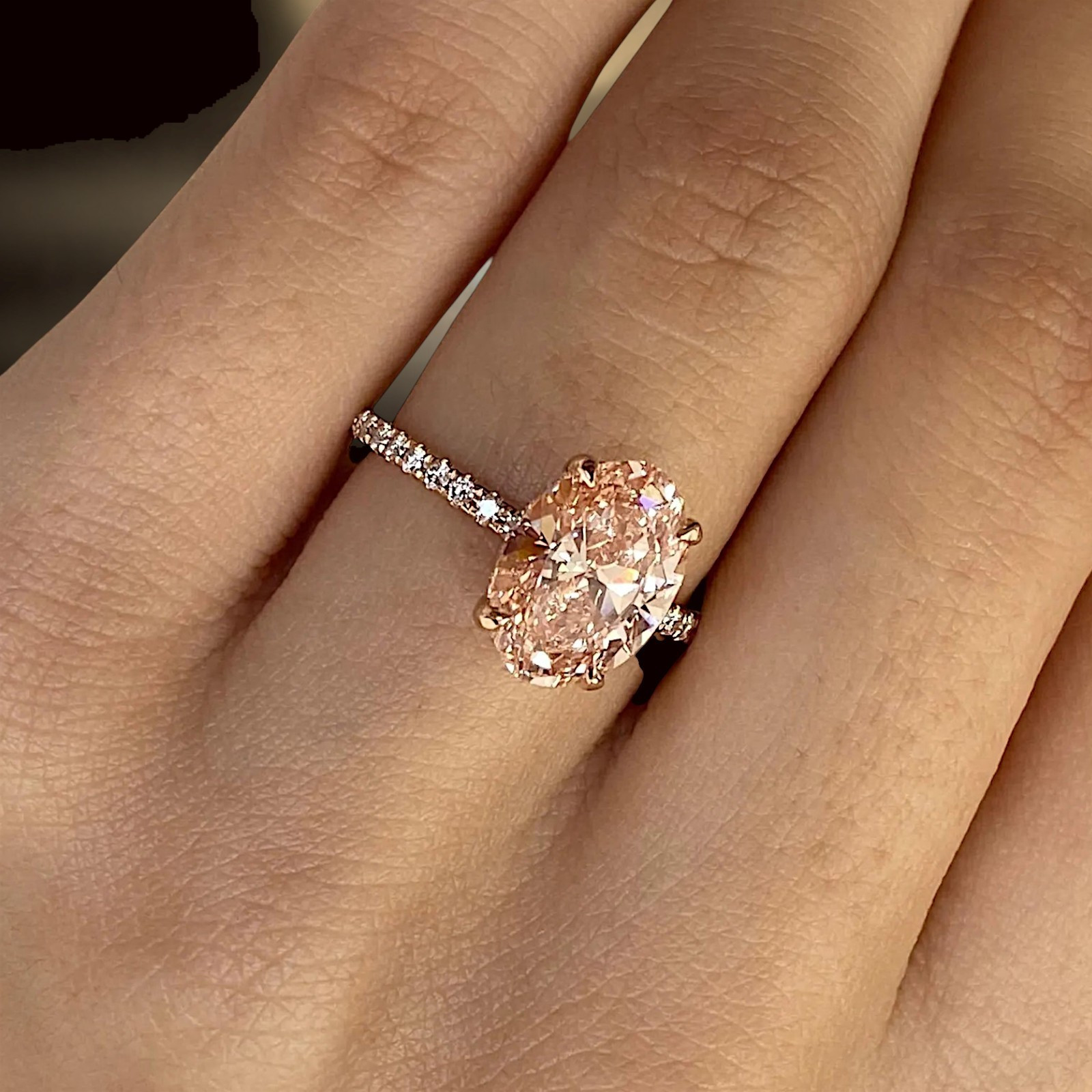 IGI Lab Grown Diamond Women Ring 3.25 CT Oval Cut Fancy Vivid Pink 14K Rose Gold