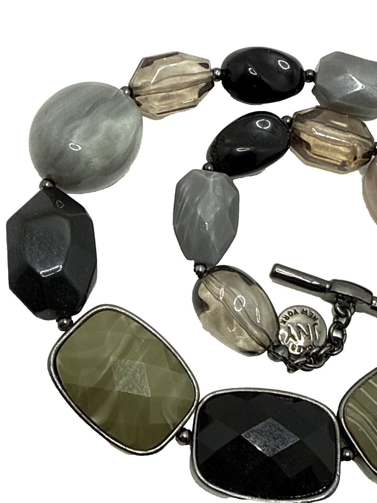 Jones New York JNY Chunky Bead Choker Necklace Olive Black Gray Statement 17-19″