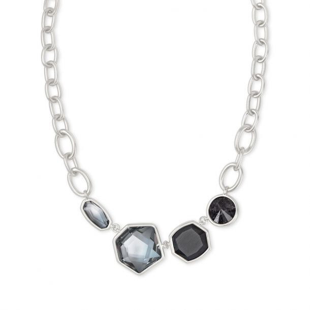 Kendra Scott Natalia Statement Necklace in Charcoal Gray Mix, Rhodium-Plated