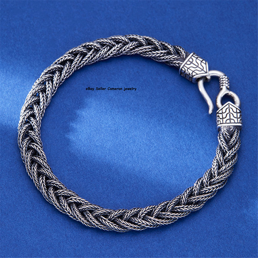 Pure S925 Sterling Silver Chain Men Women 5mm Braided Wheat Link Bracelet All