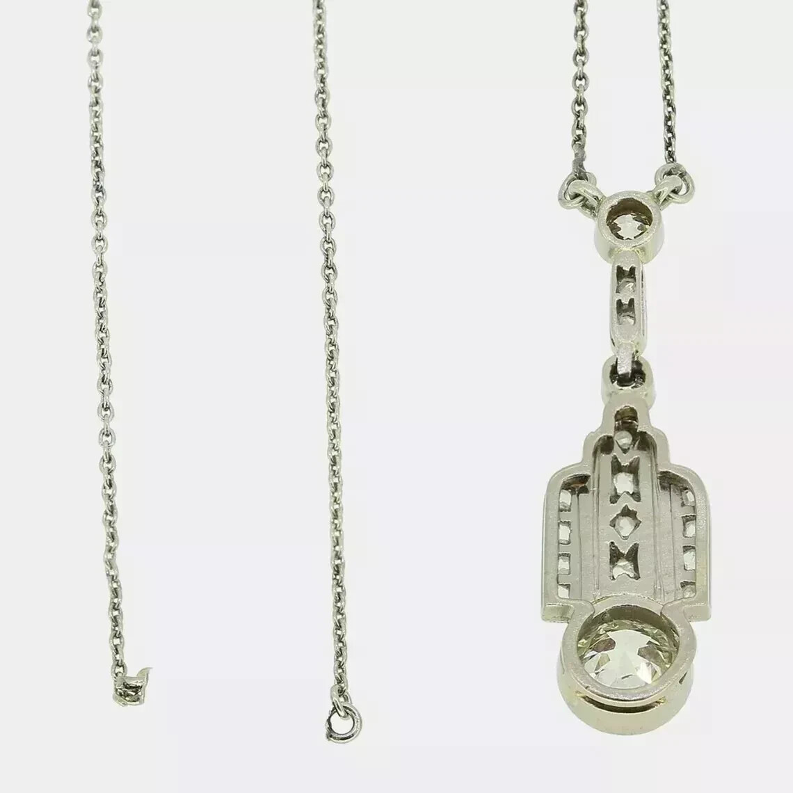 Art Deco Vintage Style Round Lab Created Diamond 14K White Gold Finish Pendant