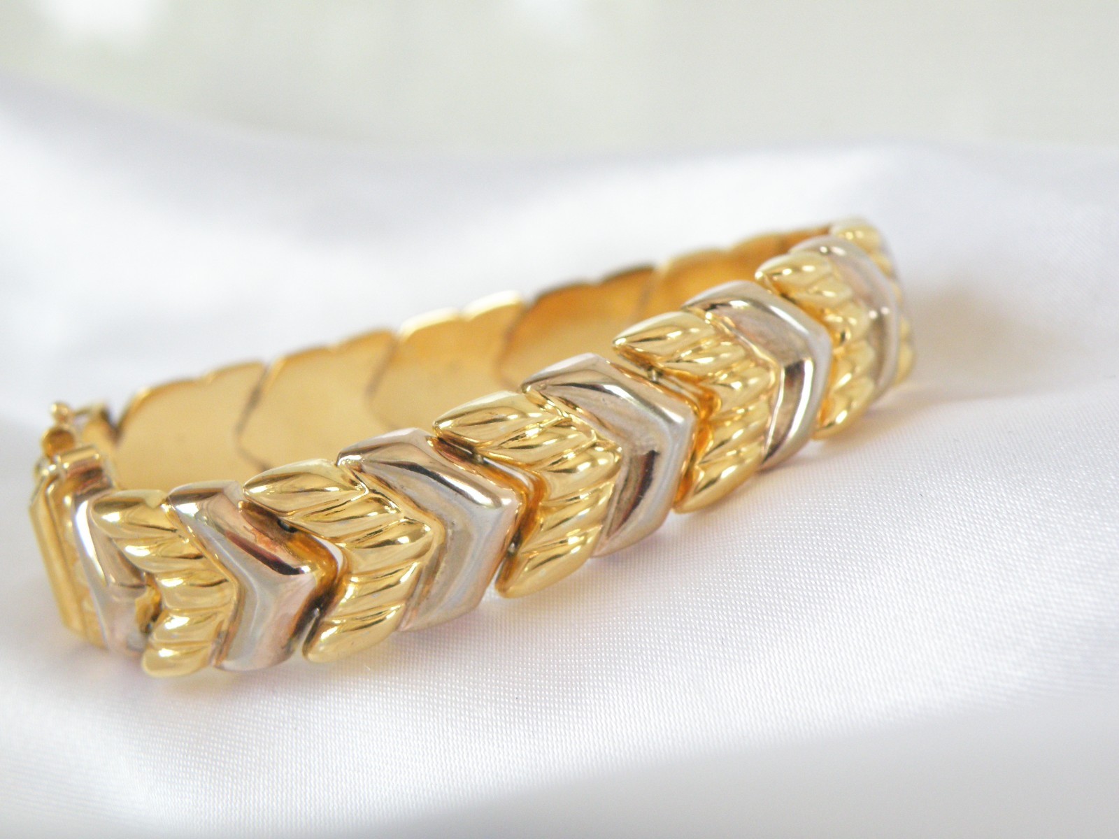 Vintage Milor Italy Sterling Silver 925 Gold on Spiga Wheat Link Bracelet 7.5″