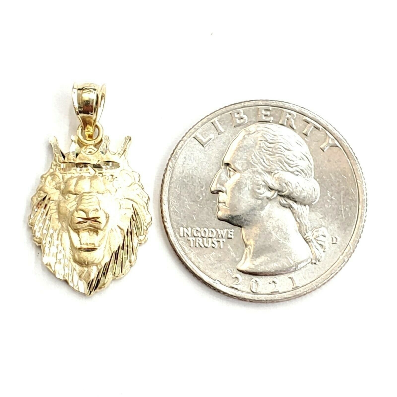 New 14k yellow Gold lion head face with crown Leo Pendant charm fine gift 2.4g