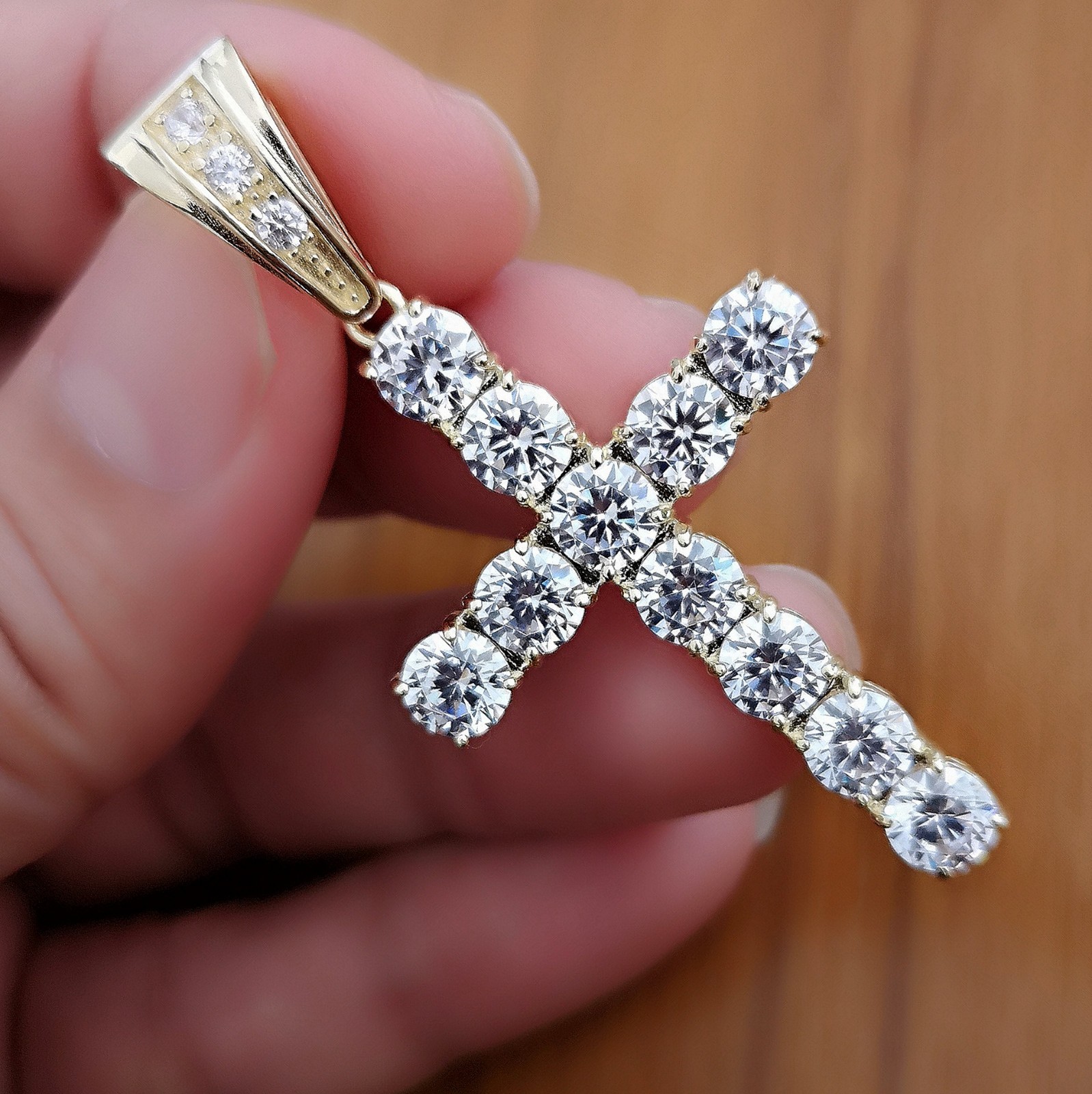 10 Ct Cross Pendant Necklace Simulated Diamond in 14K Yellow Gold-Plated Silver