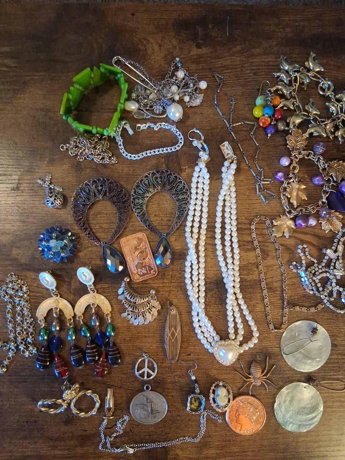 Assortment Costume Jewelry & Other Vintage Items Including 2 Ounces 999 Copper