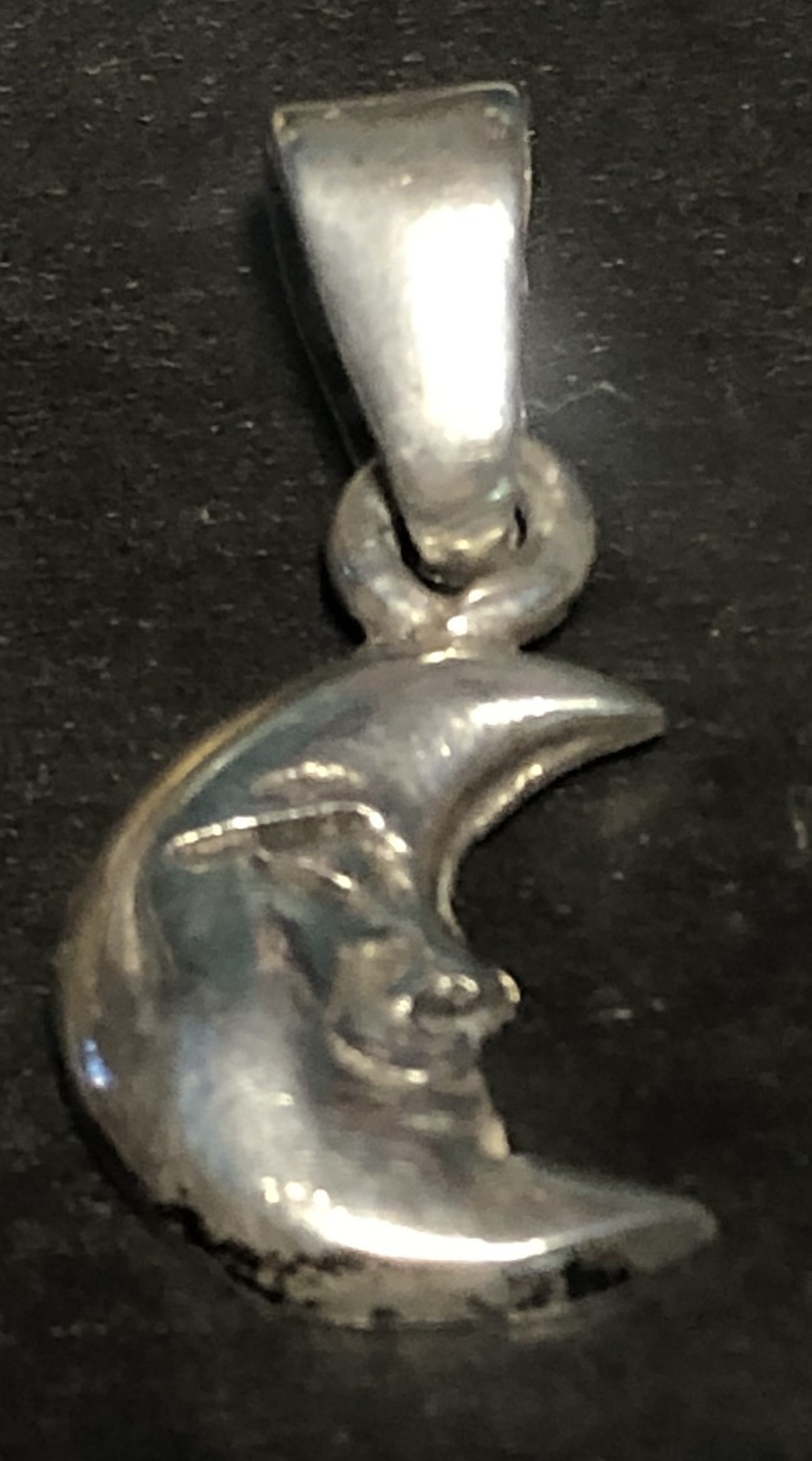 Sterling Silver 925 Crescent Moon Man-In-The Moon Pendant With Sterling Bail