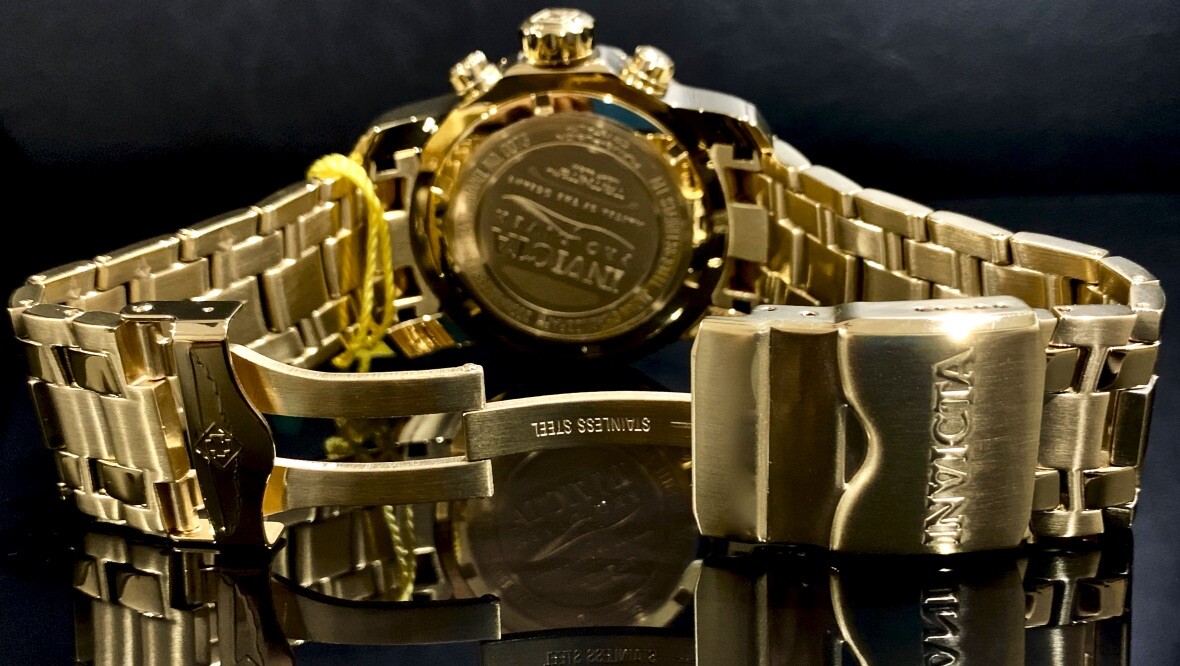 Invicta Mens PRO DIVER SCUBA Chronograph Blue Dial 18Kt Gold Plated Watch 0073
