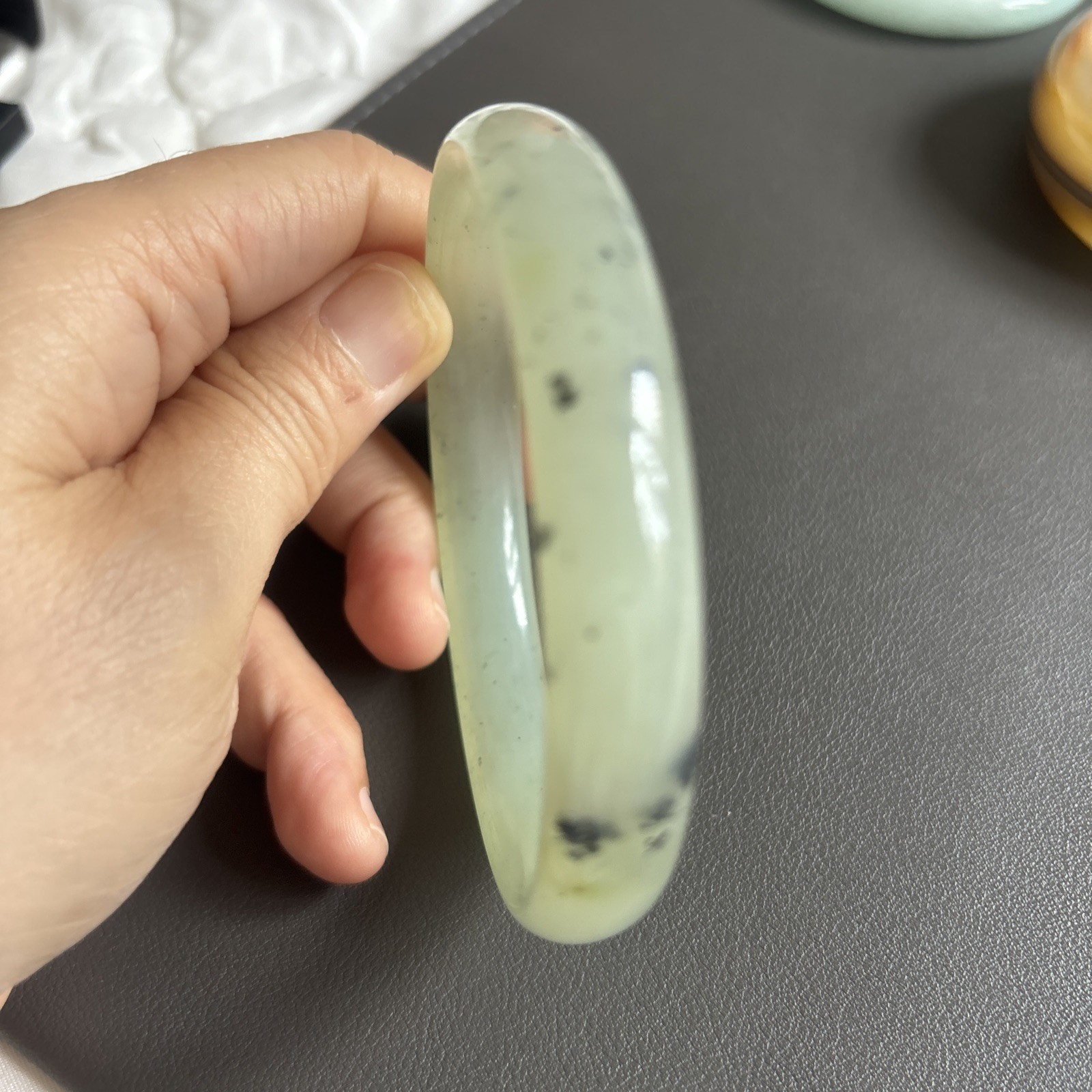 Vintage genuine jade bangle natural solid jade light green.