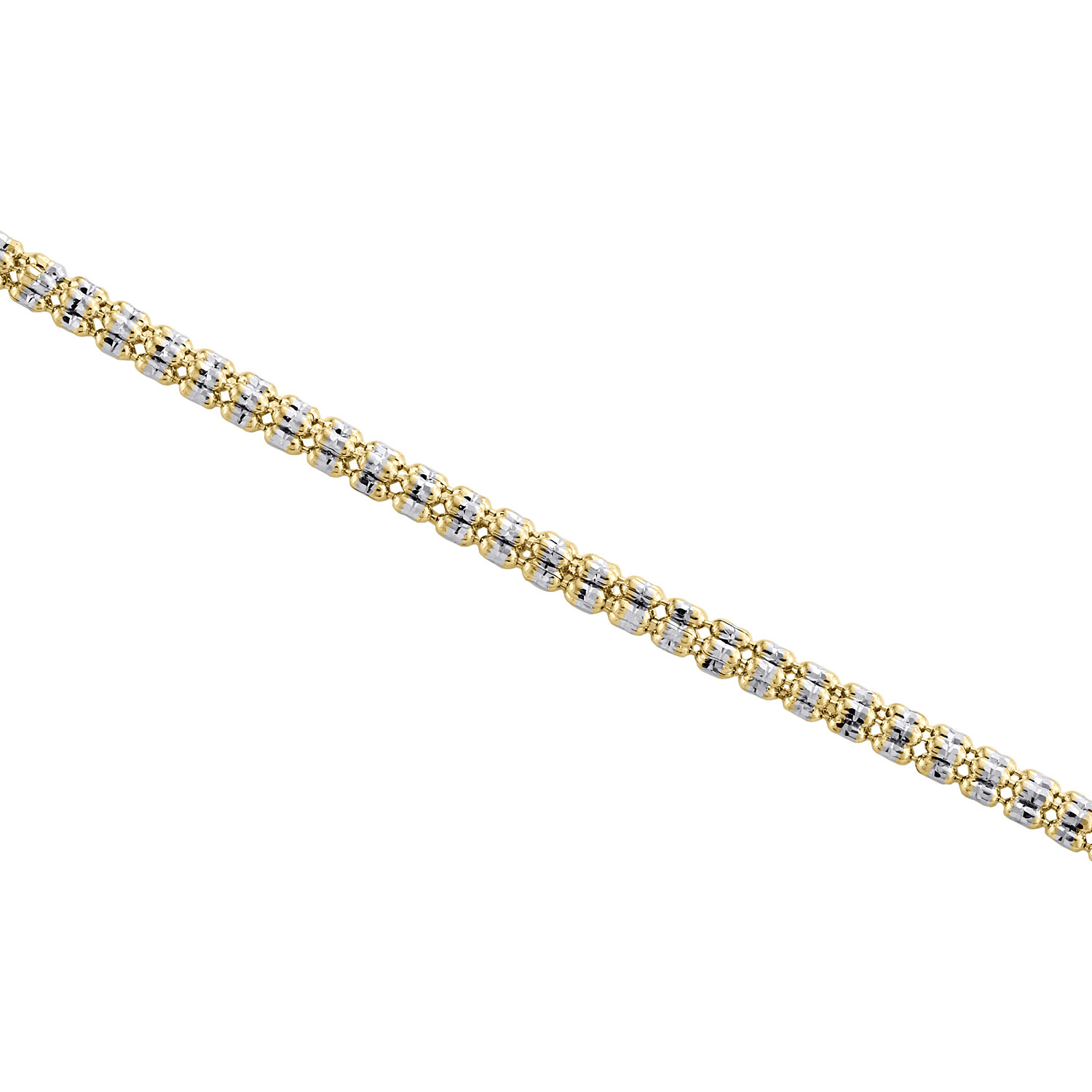 10K Yellow Gold Two Tone 3mm Diamond Cut Ice Chain Bead Necklace 16-30 Inches