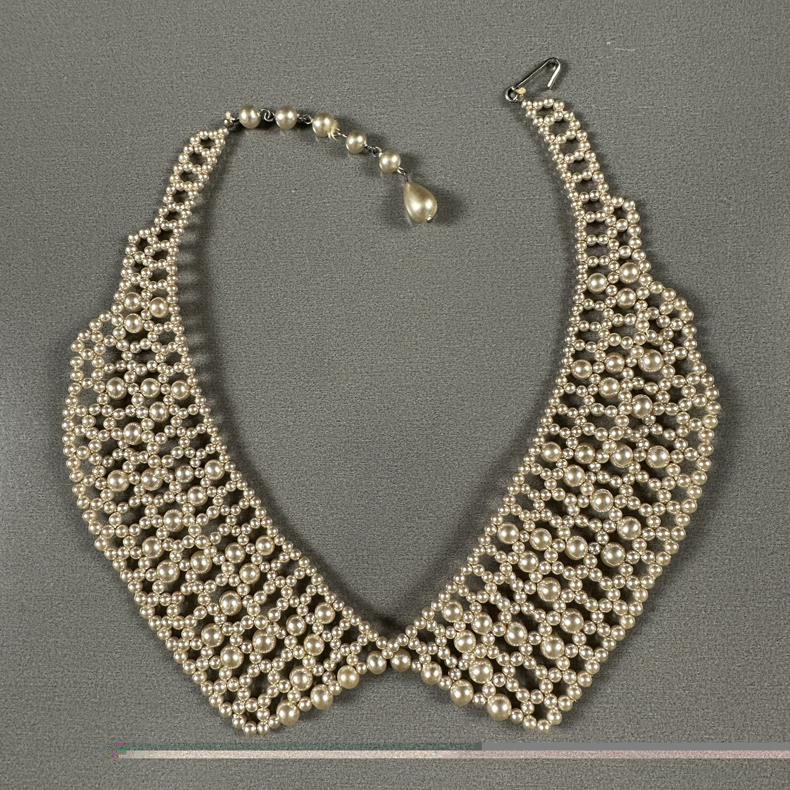 Vintage Beaded Necklace Bib Collar Choker Cream 13″